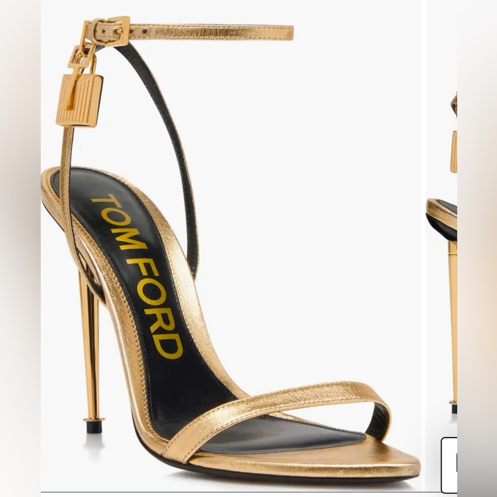 TOM FORD. Padlock Naked Metallic Pointy Toe Sandal (Women)